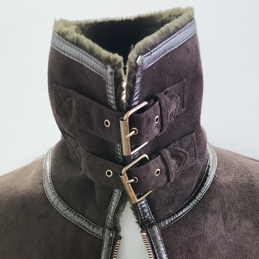 VINTAGE BALMAIN brown faux suede faux leather long coat - Picture 2 of 15